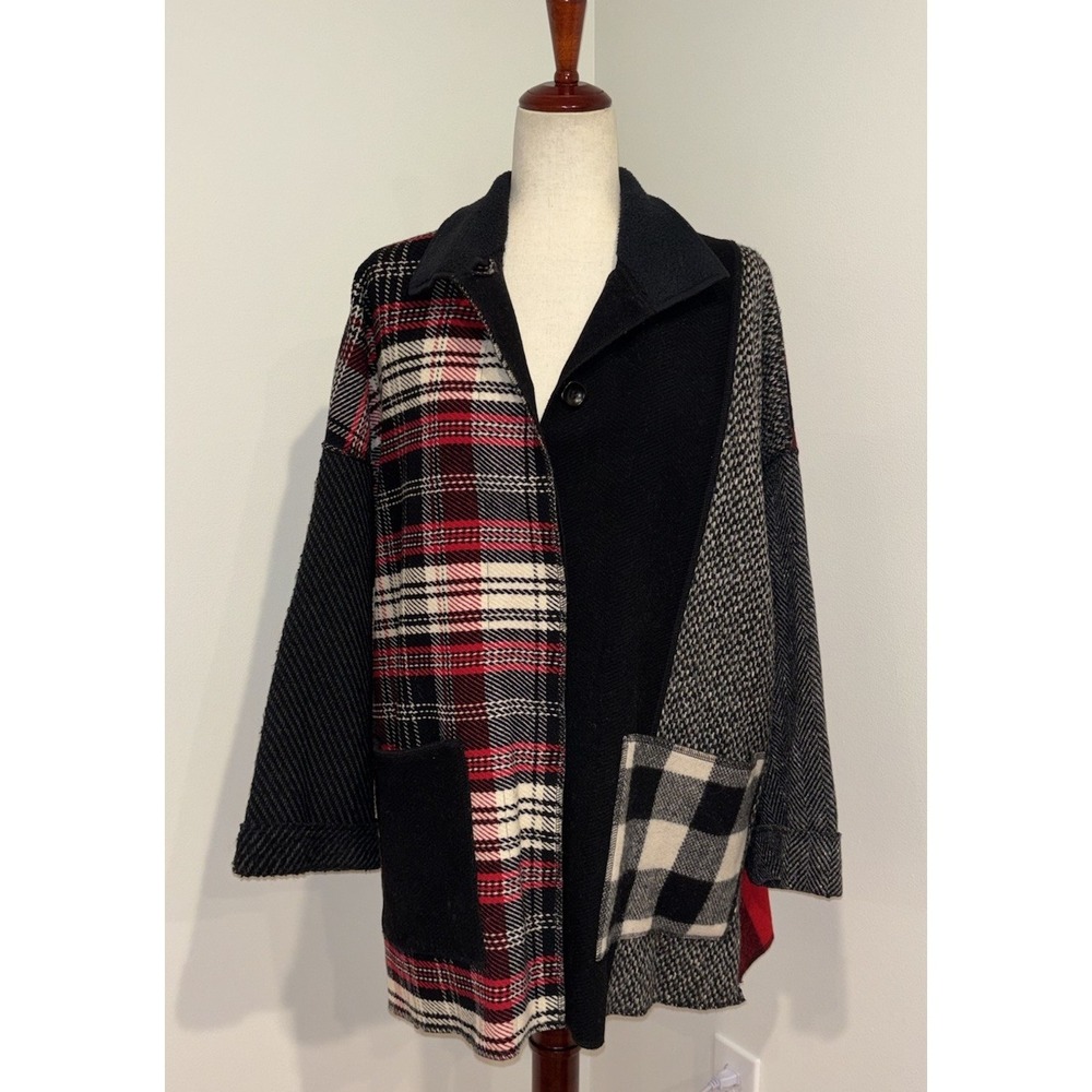 Cameleon Paid Tweed Herringbone Wool Blend Patchwork Jacket Women's Small